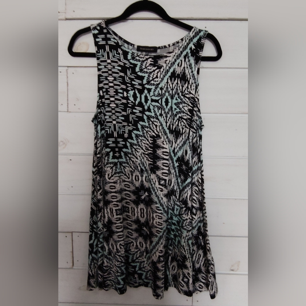 Hourglass Lilly Black and Teal Patterned Sleeveless Dress - S/M